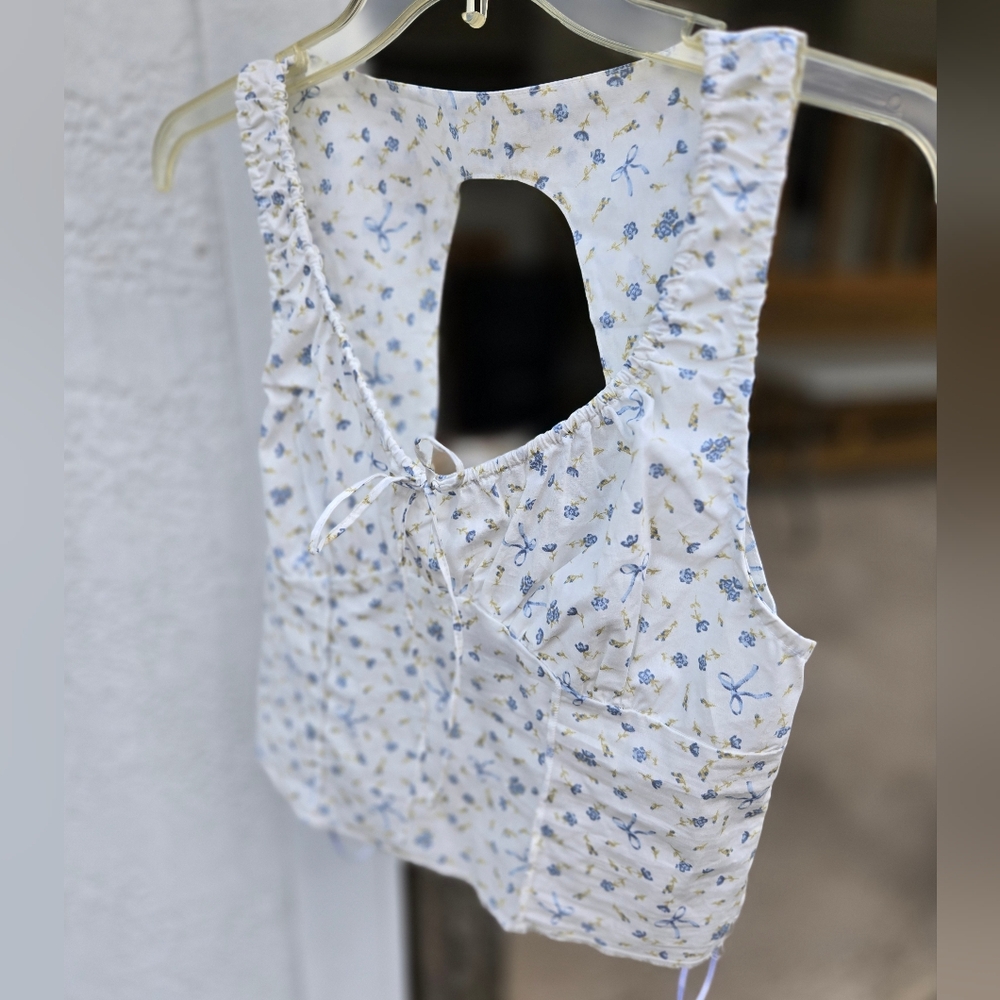 Self Esteem :Floral Tank Top - White and Blue. 12